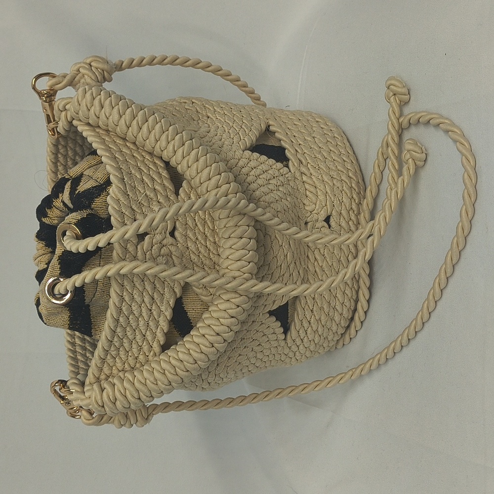 Like New - Zara Raffia Crochet Rope Bucket Bag With Removable Crossbody Strap - Picture 3 of 9